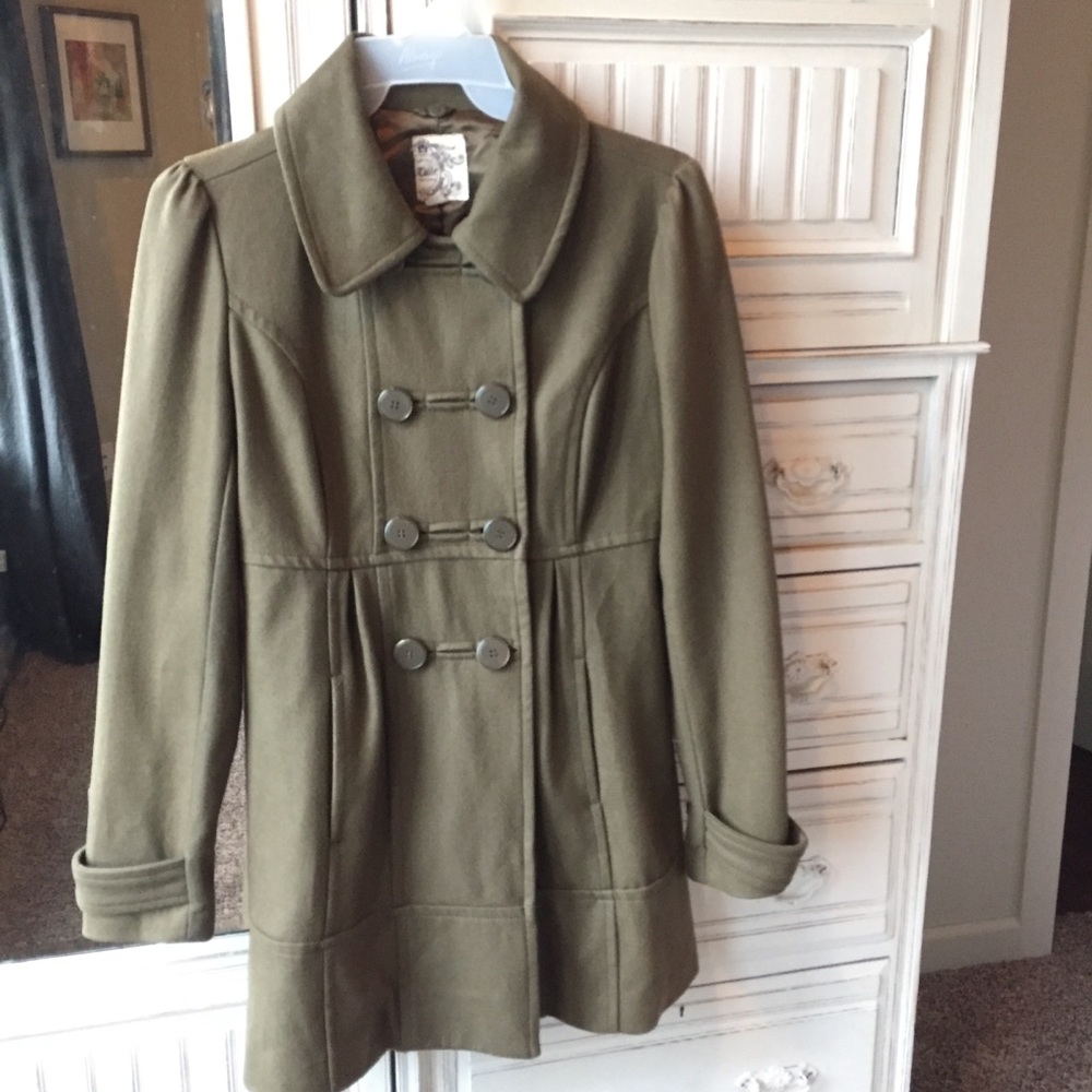 Olive Green Tulle Peacoat Jacket - Size M